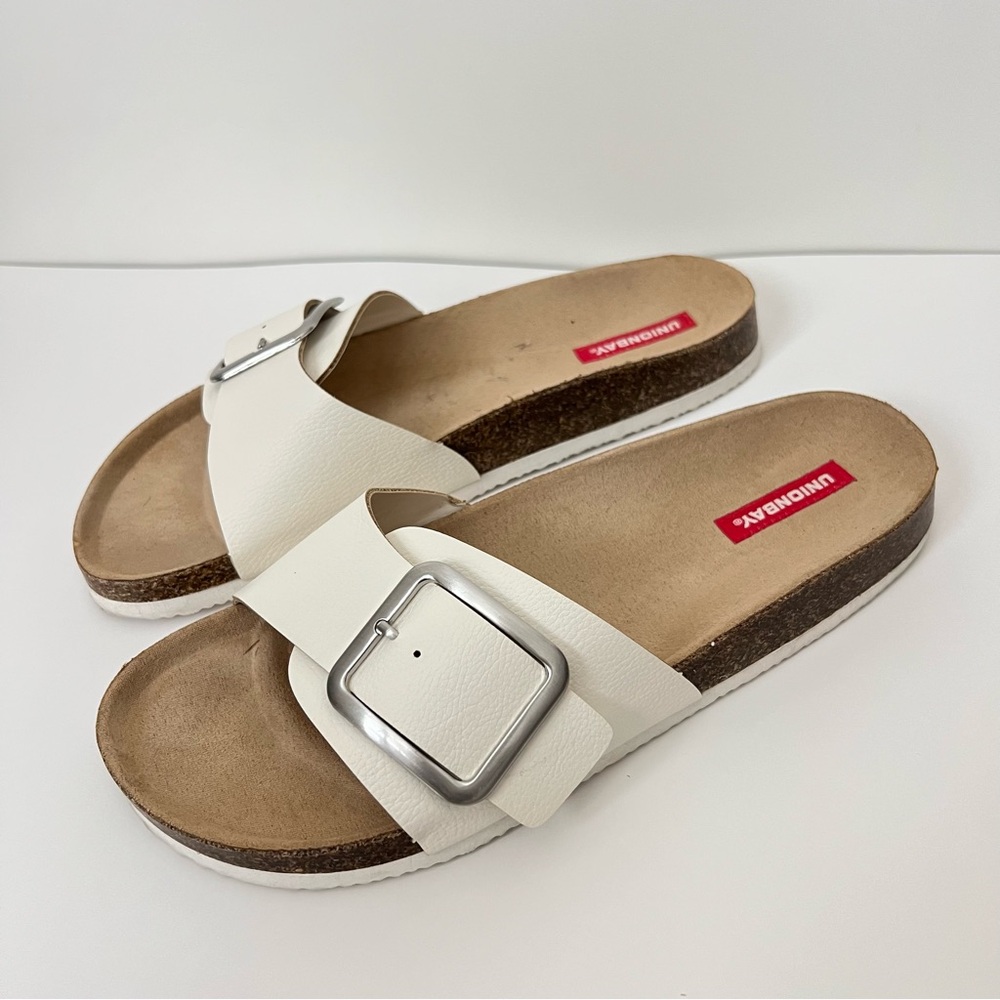 UNIONBAY White Slide Sandals with Buckle Women's Size 10